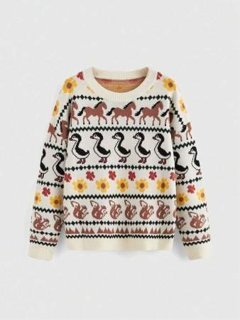 ROMWE Fairycore Countryside Cute Allover Print Crew Neck Long Sleeve Sweater - Image 2