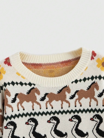 ROMWE Fairycore Countryside Cute Allover Print Crew Neck Long Sleeve Sweater - Image 3