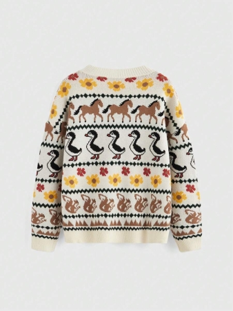 ROMWE Fairycore Countryside Cute Allover Print Crew Neck Long Sleeve Sweater - Image 5