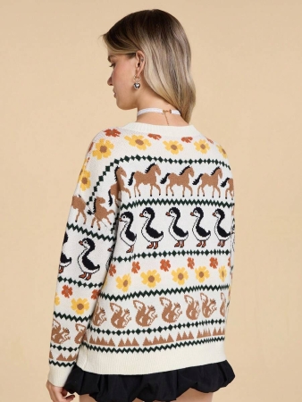 ROMWE Fairycore Countryside Cute Allover Print Crew Neck Long Sleeve Sweater - Image 7