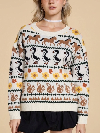 ROMWE Fairycore Countryside Cute Allover Print Crew Neck Long Sleeve Sweater - Image 8