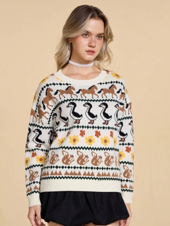 ROMWE Fairycore Countryside Cute Allover Print Crew Neck Long Sleeve Sweater - Image 9