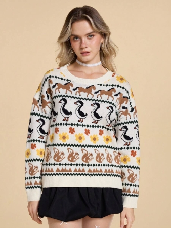 ROMWE Fairycore Countryside Cute Allover Print Crew Neck Long Sleeve Sweater - Image 10