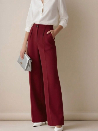 Women's High Waist Pleated Loose Fit Trousers, Suitable For Work And Casual Wear, Spring/Summer - Image 45