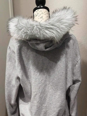 Noixe Women's Slim Fit Hooded Sweatshirt Jacket With Faux Fur Collar - Image 7