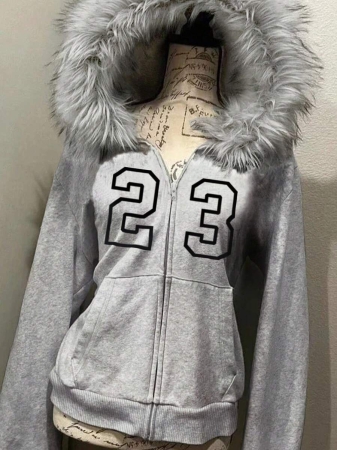 Noixe Women's Slim Fit Hooded Sweatshirt Jacket With Faux Fur Collar - Image 9