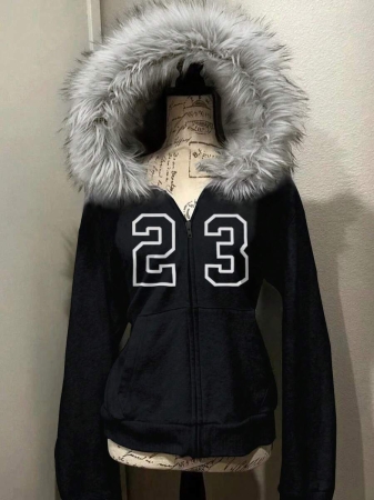 Noixe Women's Slim Fit Hooded Sweatshirt Jacket With Faux Fur Collar - Image 15