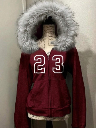 Noixe Women's Slim Fit Hooded Sweatshirt Jacket With Faux Fur Collar - Image 20