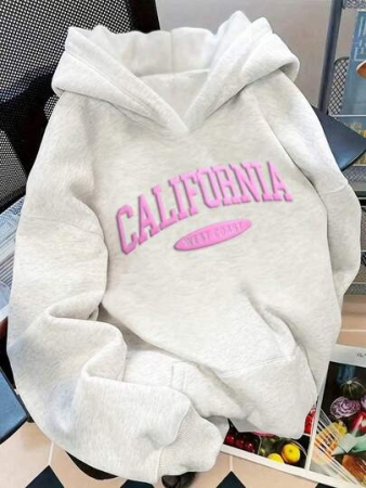 HESSEN Women's New Autumn/Winter Fashion Casual Loose Versatile Solid Color & Letter Print Long Sleeve Hoodie Sweatshirt, Daily Wear, Back To School, Graduation, Teacher Outfit, Outdoor Fitness, Running, Christmas Party