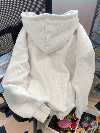 HESSEN Women's New Autumn/Winter Fashion Casual Loose Versatile Solid Color & Letter Print Long Sleeve Hoodie Sweatshirt, Daily Wear, Back To School, Graduation, Teacher Outfit, Outdoor Fitness, Running, Christmas Party - Image 3