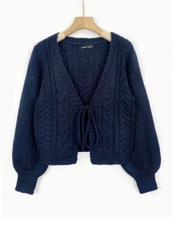 Women's Loose Casual Tie Lantern Sleeve Knitted Cardigan