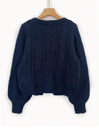 Women's Loose Casual Tie Lantern Sleeve Knitted Cardigan - Image 3