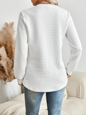 EMERY ROSE Khaki Plaid Round Neck Casual Comfortable Sweatshirt, Fall/Winter - Image 12