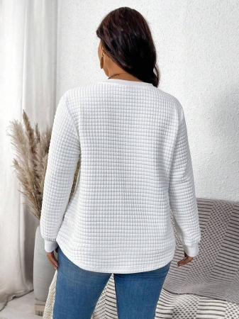 EMERY ROSE Khaki Plaid Round Neck Casual Comfortable Sweatshirt, Fall/Winter - Image 20