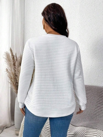 EMERY ROSE Khaki Plaid Round Neck Casual Comfortable Sweatshirt, Fall/Winter - Image 39