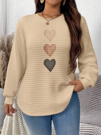 EMERY ROSE Khaki Plaid Round Neck Casual Comfortable Sweatshirt, Fall/Winter - Image 46