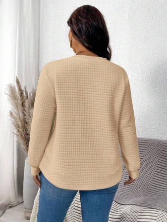 EMERY ROSE Khaki Plaid Round Neck Casual Comfortable Sweatshirt, Fall/Winter - Image 47