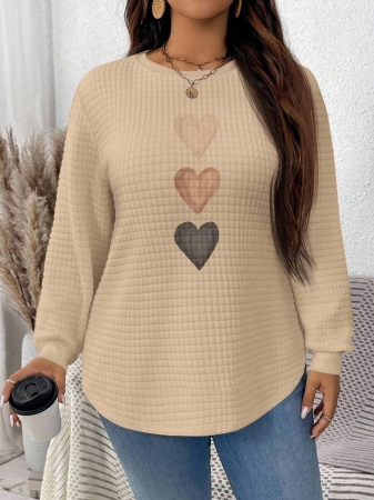 EMERY ROSE Khaki Plaid Round Neck Casual Comfortable Sweatshirt, Fall/Winter - Image 49