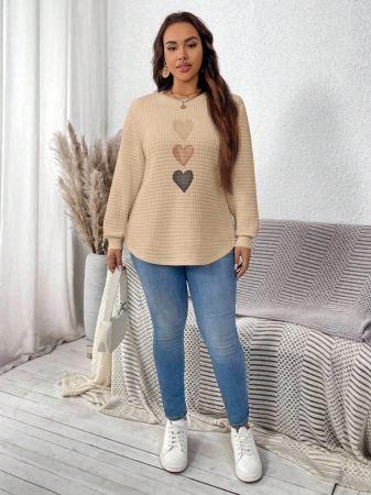 EMERY ROSE Khaki Plaid Round Neck Casual Comfortable Sweatshirt, Fall/Winter - Image 50