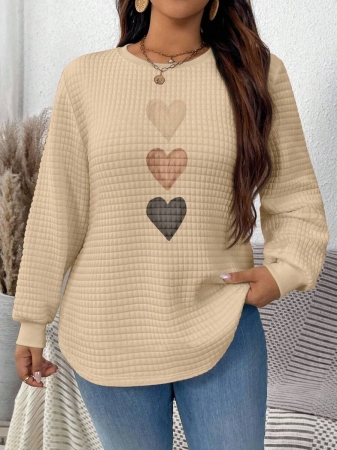 EMERY ROSE Khaki Plaid Round Neck Casual Comfortable Sweatshirt, Fall/Winter - Image 52