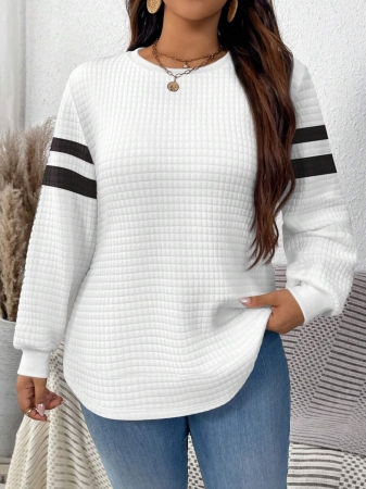 EMERY ROSE Khaki Plaid Round Neck Casual Comfortable Sweatshirt, Fall/Winter - Image 53