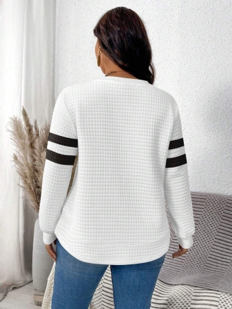 EMERY ROSE Khaki Plaid Round Neck Casual Comfortable Sweatshirt, Fall/Winter - Image 54