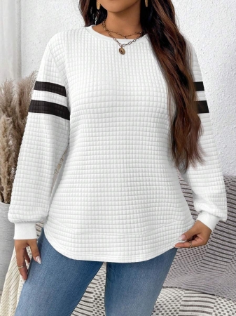 EMERY ROSE Khaki Plaid Round Neck Casual Comfortable Sweatshirt, Fall/Winter - Image 57
