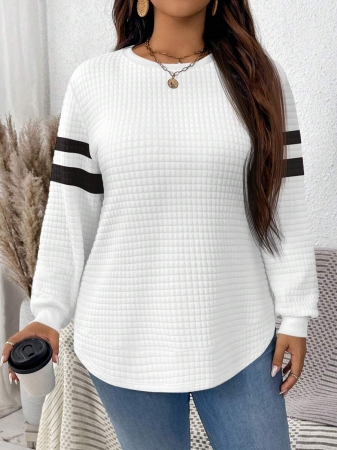 EMERY ROSE Khaki Plaid Round Neck Casual Comfortable Sweatshirt, Fall/Winter - Image 58