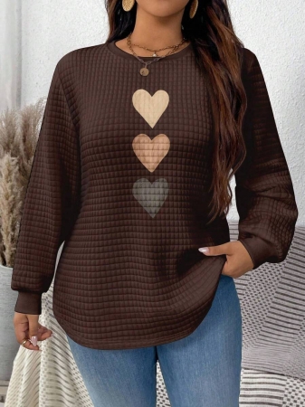 EMERY ROSE Khaki Plaid Round Neck Casual Comfortable Sweatshirt, Fall/Winter - Image 60