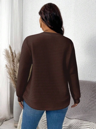 EMERY ROSE Khaki Plaid Round Neck Casual Comfortable Sweatshirt, Fall/Winter - Image 61