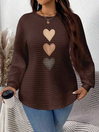 EMERY ROSE Khaki Plaid Round Neck Casual Comfortable Sweatshirt, Fall/Winter - Image 62