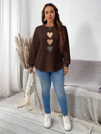 EMERY ROSE Khaki Plaid Round Neck Casual Comfortable Sweatshirt, Fall/Winter - Image 64