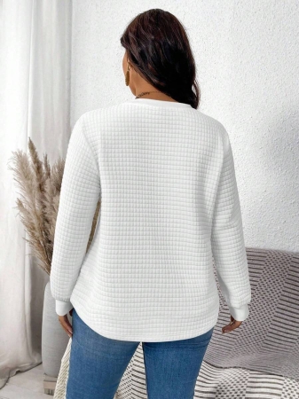 EMERY ROSE Khaki Plaid Round Neck Casual Comfortable Sweatshirt, Fall/Winter - Image 68