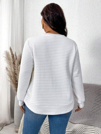 EMERY ROSE Khaki Plaid Round Neck Casual Comfortable Sweatshirt, Fall/Winter - Image 76