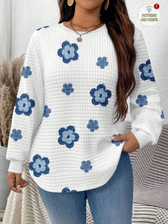 EMERY ROSE Khaki Plaid Round Neck Casual Comfortable Sweatshirt, Fall/Winter - Image 86