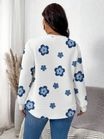 EMERY ROSE Khaki Plaid Round Neck Casual Comfortable Sweatshirt, Fall/Winter - Image 87