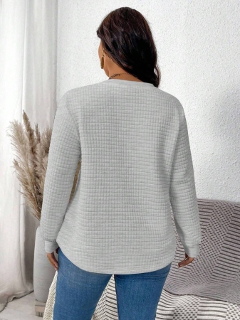 EMERY ROSE Khaki Plaid Round Neck Casual Comfortable Sweatshirt, Fall/Winter - Image 94