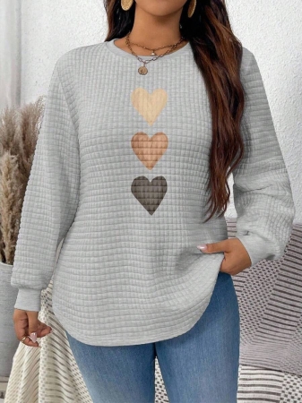 EMERY ROSE Khaki Plaid Round Neck Casual Comfortable Sweatshirt, Fall/Winter - Image 97