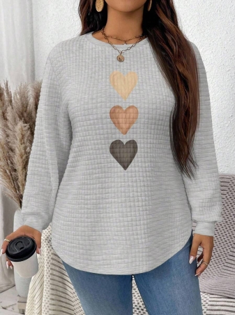 EMERY ROSE Khaki Plaid Round Neck Casual Comfortable Sweatshirt, Fall/Winter - Image 99