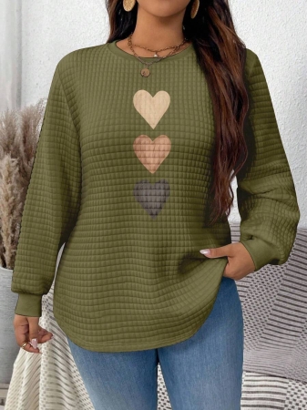 EMERY ROSE Khaki Plaid Round Neck Casual Comfortable Sweatshirt, Fall/Winter - Image 115