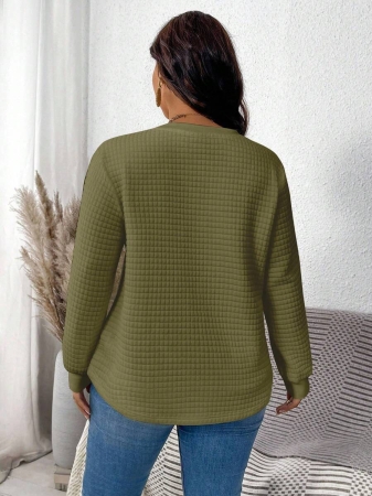 EMERY ROSE Khaki Plaid Round Neck Casual Comfortable Sweatshirt, Fall/Winter - Image 116