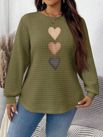 EMERY ROSE Khaki Plaid Round Neck Casual Comfortable Sweatshirt, Fall/Winter - Image 118
