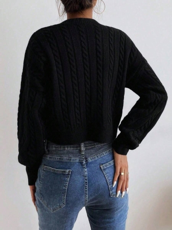 Chiquease V-Neck Cable Knit Sweater,Long Sleeve Tops Knit Pullover Fall Winter Outfit - Image 3