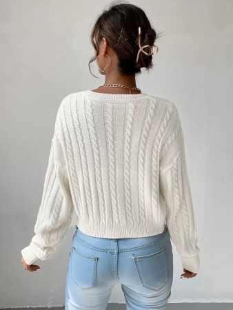Chiquease V-Neck Cable Knit Sweater,Long Sleeve Tops Knit Pullover Fall Winter Outfit - Image 8