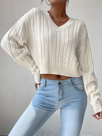 Chiquease V-Neck Cable Knit Sweater,Long Sleeve Tops Knit Pullover Fall Winter Outfit - Image 11