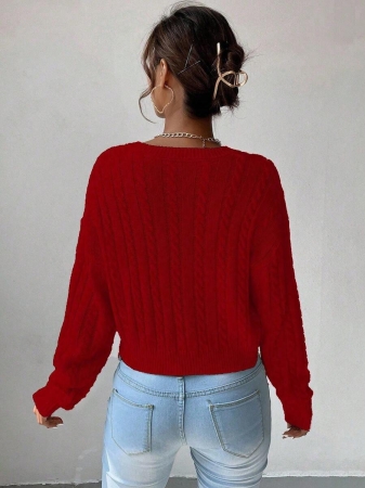 Chiquease V-Neck Cable Knit Sweater,Long Sleeve Tops Knit Pullover Fall Winter Outfit - Image 14