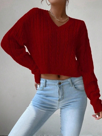 Chiquease V-Neck Cable Knit Sweater,Long Sleeve Tops Knit Pullover Fall Winter Outfit - Image 18
