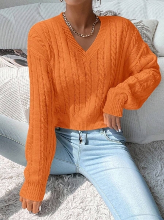 Chiquease V-Neck Cable Knit Sweater,Long Sleeve Tops Knit Pullover Fall Winter Outfit - Image 19