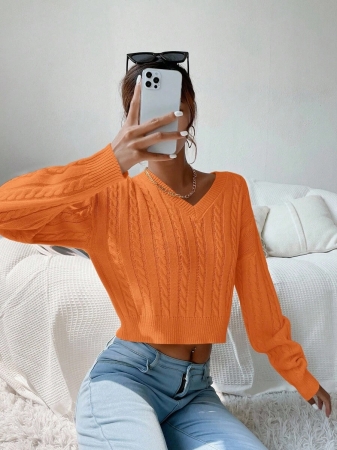 Chiquease V-Neck Cable Knit Sweater,Long Sleeve Tops Knit Pullover Fall Winter Outfit - Image 22