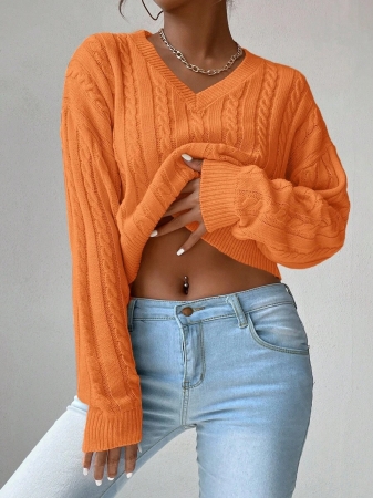 Chiquease V-Neck Cable Knit Sweater,Long Sleeve Tops Knit Pullover Fall Winter Outfit - Image 23